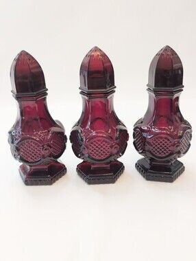 Avon Cape Cod Collection Ruby Red Glass Salt And Pepper Shakers- Set Of 3